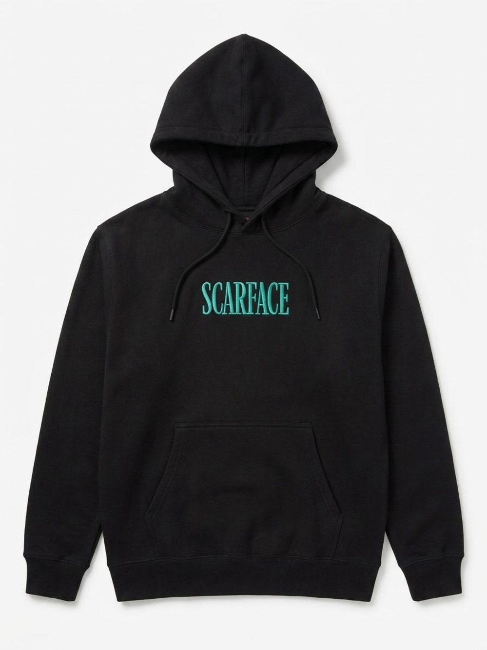 Black Hoodie with Teal Scarface Logo
